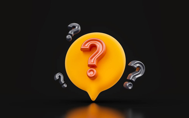 question mark sign with bubble speech on dark background 3d render concept for enquiry  - Foto, Imagem