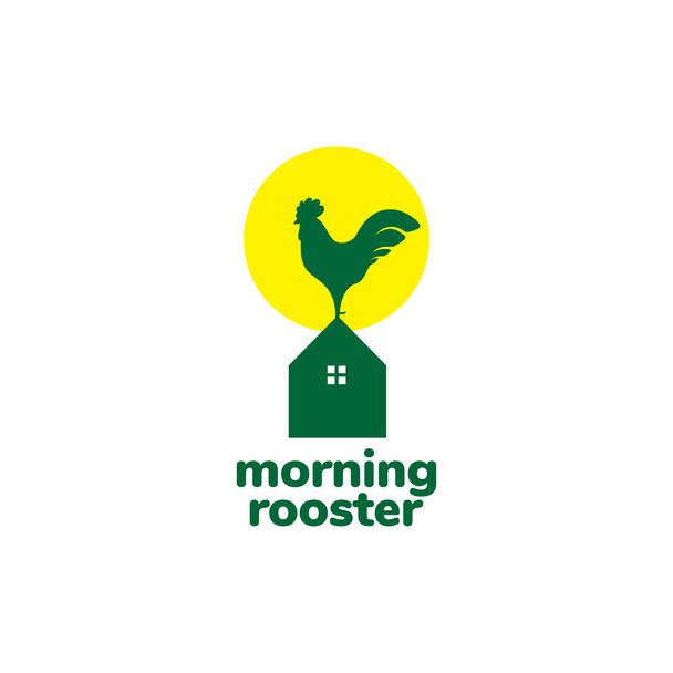 morning home and rooster crowing logo design - Vektor, kép