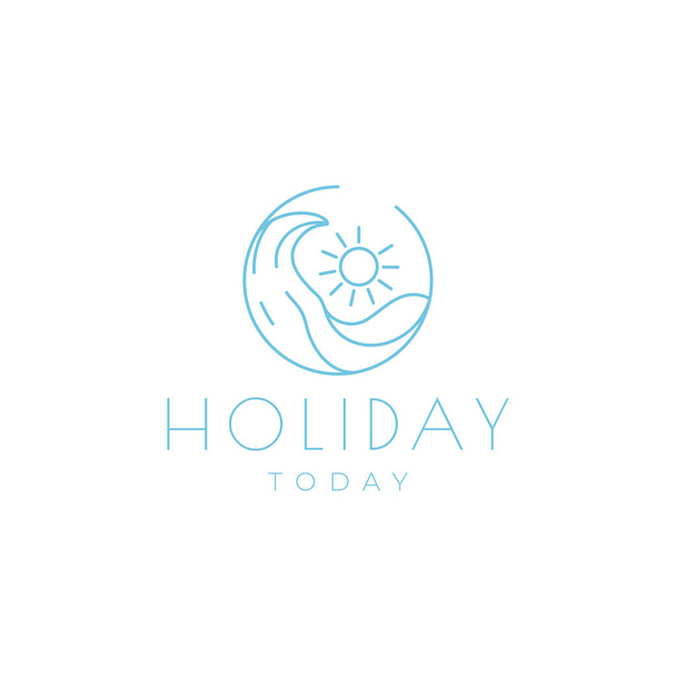 line wave with sun holidays logo design - Vector, Image