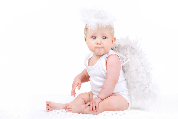 Small angel with the wings isolated on the white. - Fotografie, Obrázek