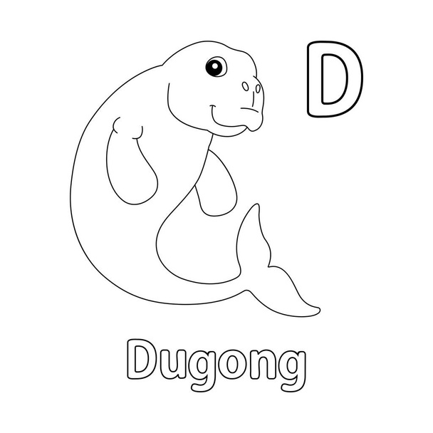 This ABC vector image shows a dugong coloring page. It is isolated on a white background. Perfect for children and elementary school students to learn the alphabet and all its letters. - Vektor, obrázek