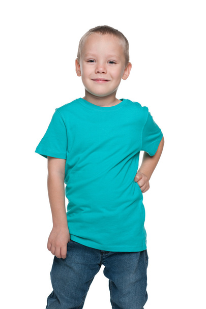 Preschool boy in a blue shirt - 写真・画像