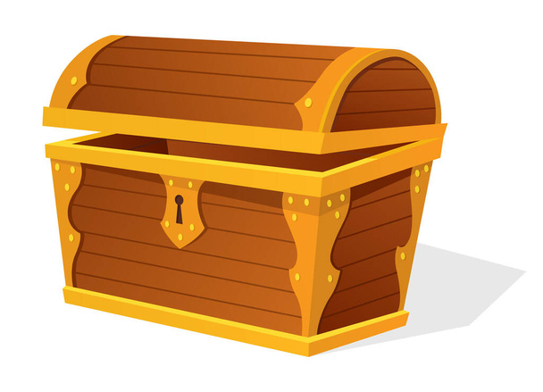 Chest. Empty old wooden chest for gold treasure. Cartoon ancient container for pirates isolated vector icon on white. Game wooden antique box for treasure. - ベクター画像