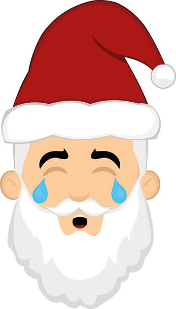 Vector illustration of a cartoon Santa Claus face with a sad expression, crying and tears falling from his eyes - Vector, Image