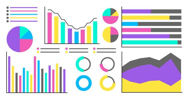 Big Infographics set. Vector Illustration of different charts and graphs in bright colors - Vector, afbeelding