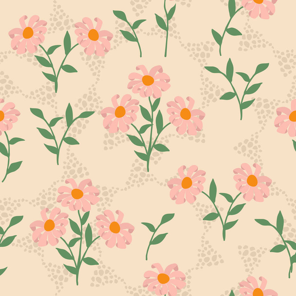 Seamless decorative elegant pattern with cute pink flowers. Print for textile, wallpaper, covers, surface. Retro stylization. For fashion fabric. - Vecteur, image