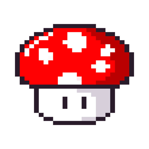 cute mushroom pixel art icon isolated - ベクター画像