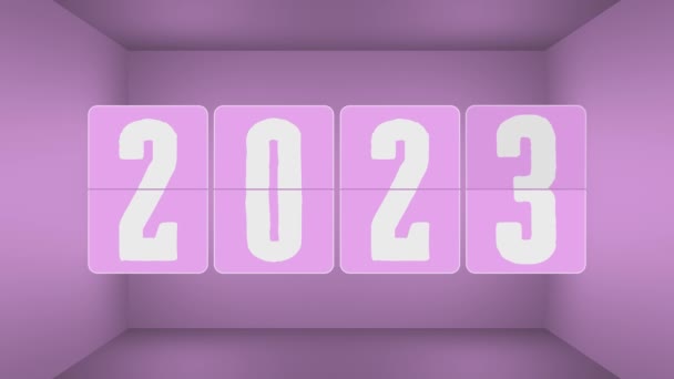 Flip clock switches from year 2022 to 2023, all the way to 2029. PINK space box.Mechanical flip clock switches from year 2022 to 2023, 2024, 2025, 2026, 2027, 2028 to 2029 in a PINK space, box. Vintage device steampunk flip calendar. Happy New Year! - Video
