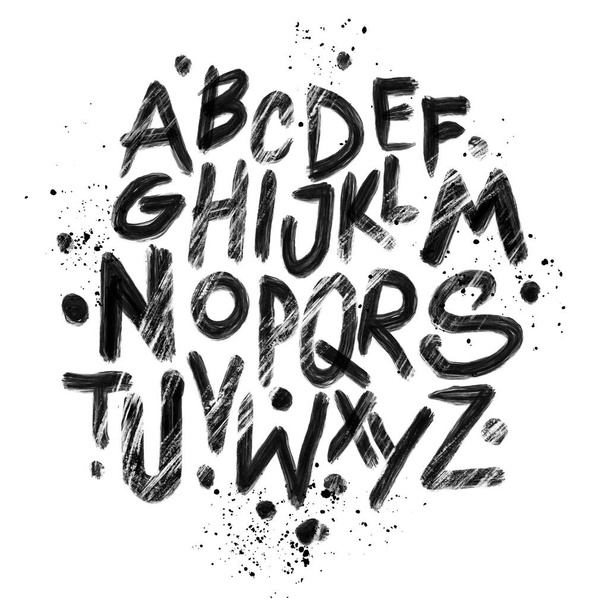 Alphabet poster, dry brush ink artistic modern calligraphy print. Handdrawn trendy design - Вектор,изображение