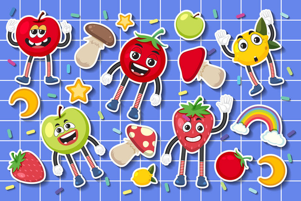 Set of food sticker cartoon character  illustration - Vetor, Imagem