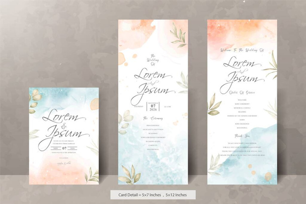 Hand Painted Watercolor Floral Wedding Invitation Menu Template - Διάνυσμα, εικόνα