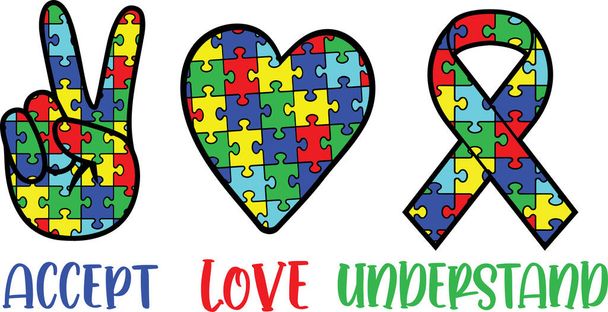  Accept Love Understand, Proud Autism, Autism Day, Vector Illustration File - ベクター画像