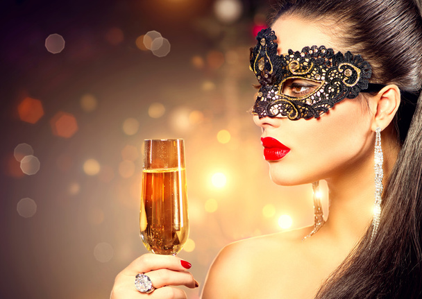 Woman with glass of champagne - 写真・画像
