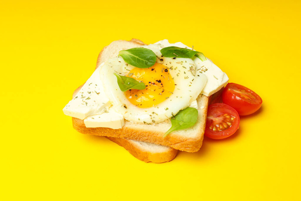 Concept of breakfast with tasty homemade sandwich - Photo, Image