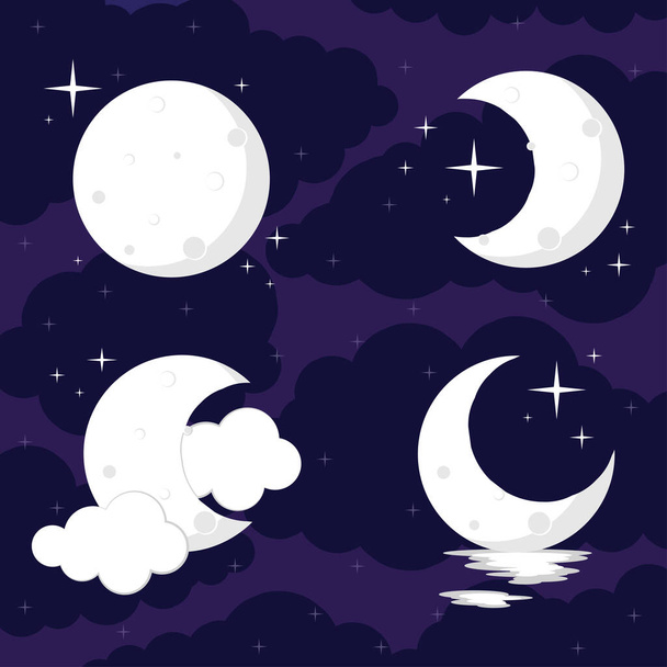 Луна на ночном небе установить векторные иллюстрации дизайн изолирован - Вектор,изображение