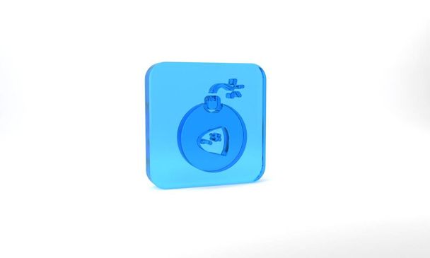 Blue Bomb ready to explode icon isolated on grey background. Glass square button. 3d illustration 3D render. - 写真・画像