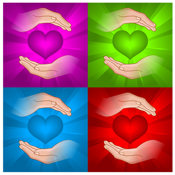 Hearts in hands - Vector, Image