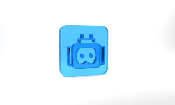 Blue Tee plug electric with clipping path icon isolated on grey background. Glass square button. 3d illustration 3D render. - Foto, afbeelding