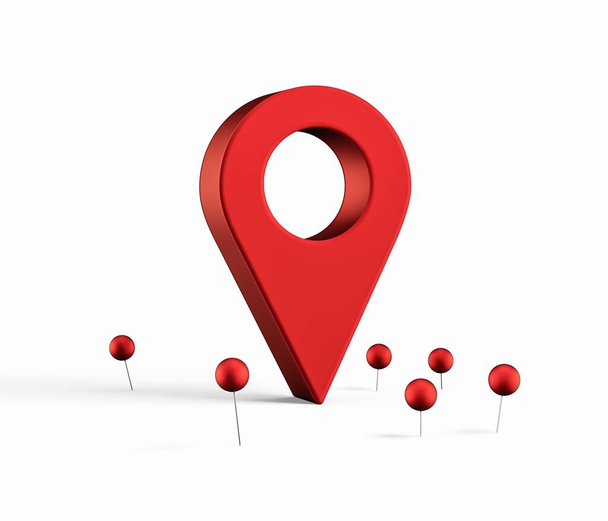 A 3d rendering of a red location marker with pins isolated on a white background - Foto, afbeelding