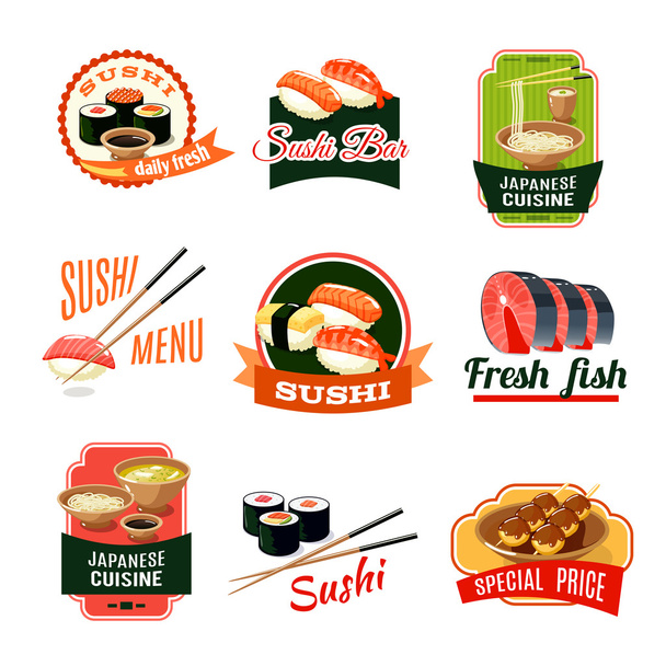 Etiquetas de comida asiática
 - Vector, Imagen