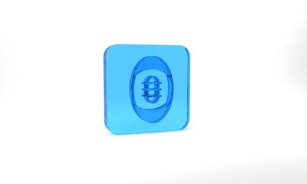 Blue American Football ball icon isolated on grey background. Rugby ball icon. Team sport game symbol. Glass square button. 3d illustration 3D render. - Foto, immagini