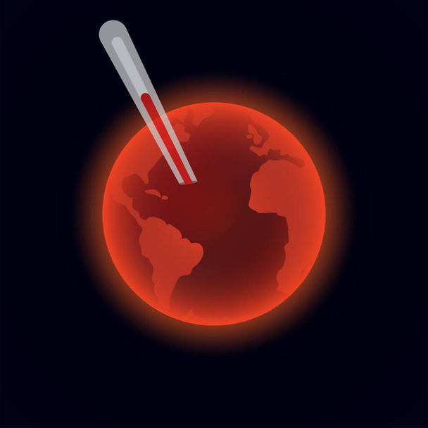 Planet Earth with a thermometer, the concept of global warming. Vector - Vektori, kuva