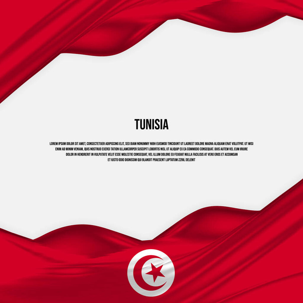 Σχέδιο σημαίας Τυνησίας. Κυματιστή σημαία Τυνησίας από σατέν ή μεταξωτό ύφασμα. Εικονογράφηση διανύσματος. - Διάνυσμα, εικόνα