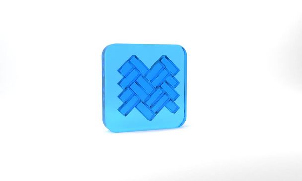 Blue Parquet icon isolated on grey background. Glass square button. 3d illustration 3D render. - Foto, Imagem
