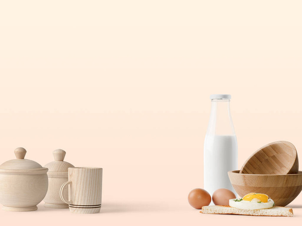 dairy products and eggs, 3d illustration, 3d rendering - Φωτογραφία, εικόνα