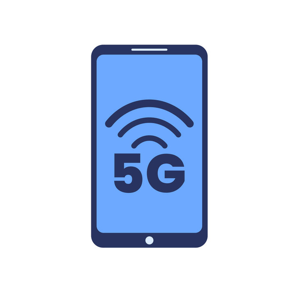 Смартфон 5G. Высокоскоростной Wi-Fi, беспроводная сеть. Символ технологии мобильного интернета. Векторная иллюстрация. - Вектор,изображение