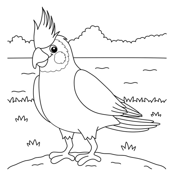 A cute and funny coloring page of a cockatiel. Provides hours of coloring fun for children. To color, this page is very easy. Suitable for little kids and toddlers. - Vektör, Görsel