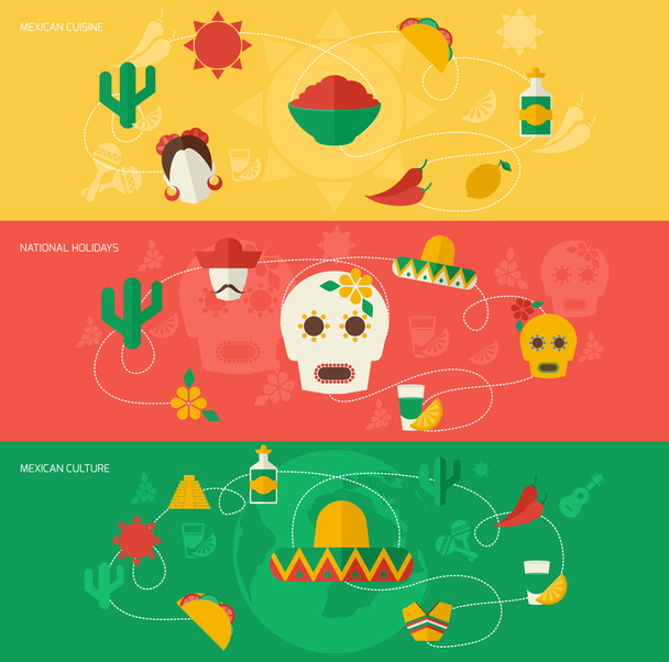Mexico platte banner set - Vector, afbeelding