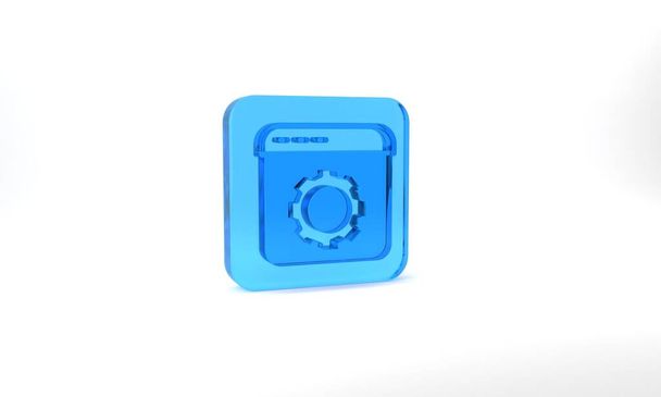 Blue Browser setting icon isolated on grey background. Adjusting, service, maintenance, repair, fixing. Glass square button. 3d illustration 3D render. - Zdjęcie, obraz