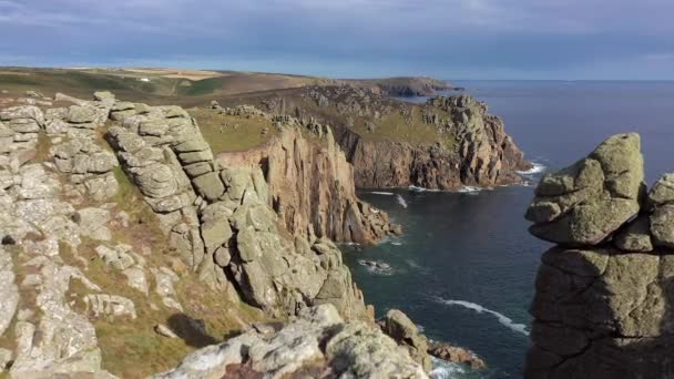 Cliffs and coastline at Lands End, Cornwall, England - Video
