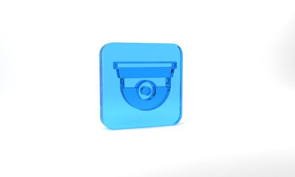 Blue Security camera icon isolated on grey background. Glass square button. 3d illustration 3D render. - Foto, immagini