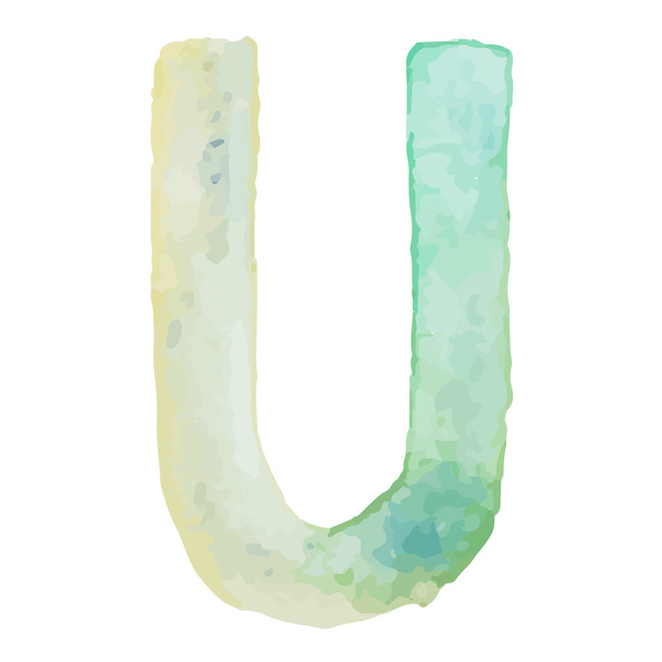 Letter U Colorful watercolor aquarelle font type handwritten hand draw doodle abc alphabet letters. Vector illustration - Vector, Image