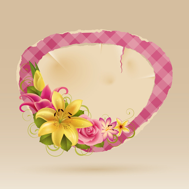Vintage pink bubble for speech with flowers - Vector, afbeelding
