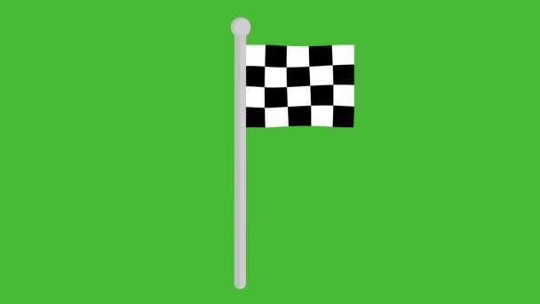 Animation of a car racing flag waving on a flagpole, on a green chroma key background - Πλάνα, βίντεο