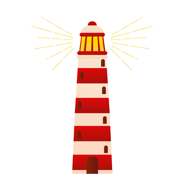 A lighthouse in cartoon style isolated on white background, element for poster, card, print design, nautical theme - Vector, Imagen