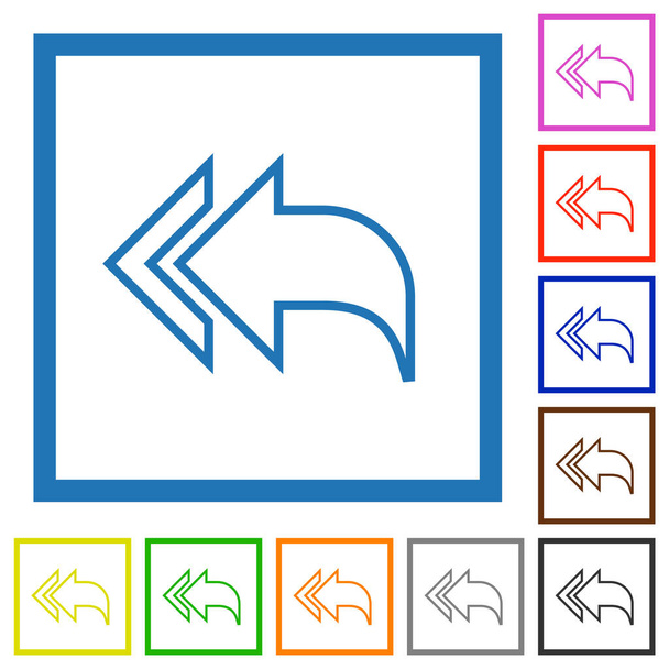 Reply to all recipients outline flat color icons in square frames on white background - Vektor, Bild