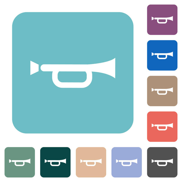 Horn white flat icons on color rounded square backgrounds - Vektor, obrázek