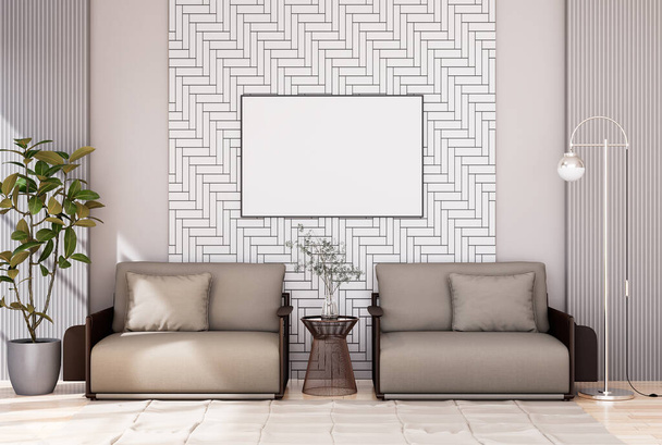 mock up poster frame in modern interior fully furnished rooms background, living room, 3D rendering - Foto, imagen