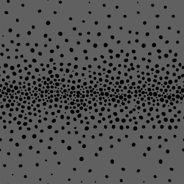 Vector illustration. Hand drawn polka dot texture. Spotted grey, black and white background. Geometric abstract pattern with hand drawn circles. Scattered irregularly shaped dots. Flow, halftone gradient. - Wektor, obraz