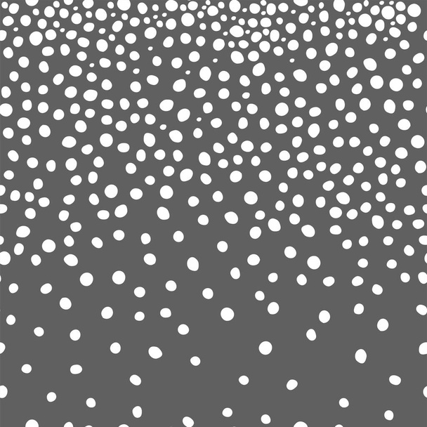 Vector illustration. Hand drawn polka dot texture. Spotted grey, black and white background. Geometric abstract pattern with hand drawn circles. Scattered irregularly shaped dots. Flow, halftone gradient. - Vector, Imagen