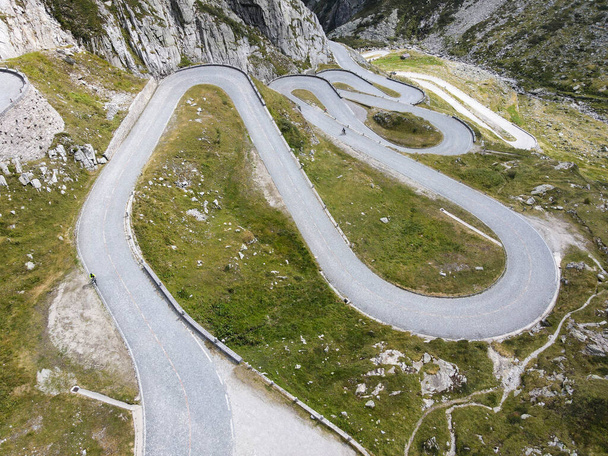 Drone view at Tremola the old road to Gotthard pass on Switzerland - Fotó, kép