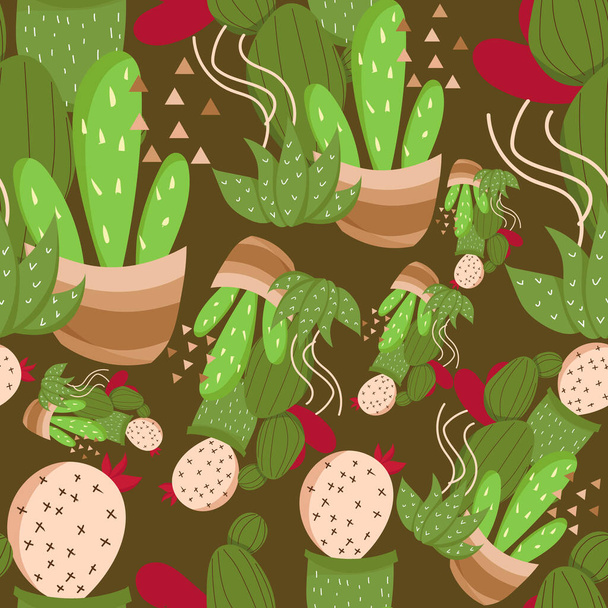Lindo cactus de dibujos animados patrón sin costura
 - Vector, imagen
