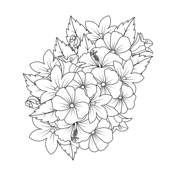 hibiscus flower doodle art design of coloring page with detailed line art vector graphic - ベクター画像
