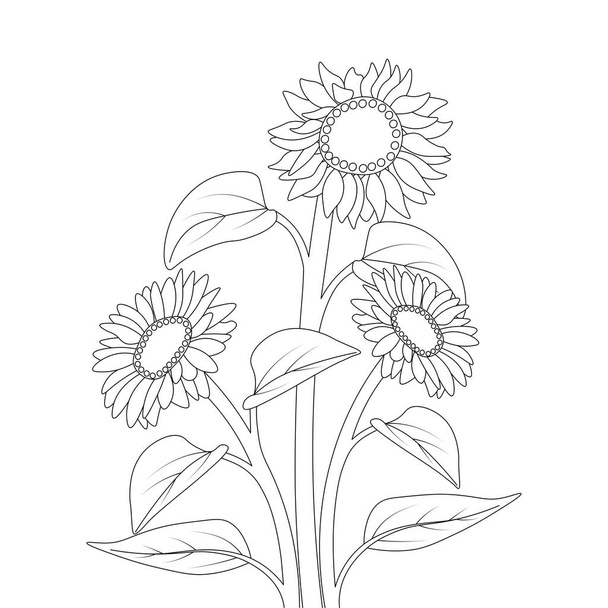 kids sunflower coloring page pencil drawing of vector design with pencil sketch - Vetor, Imagem