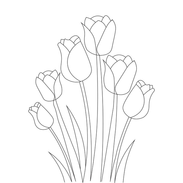 tulip line art flower coloring page design for printing template continuous black stroke - Vektor, kép