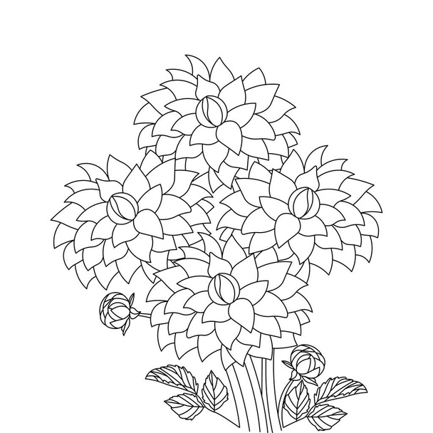 dahlia flower illustration with pencil stroke in doodle art design of coloring page design - Vektor, kép